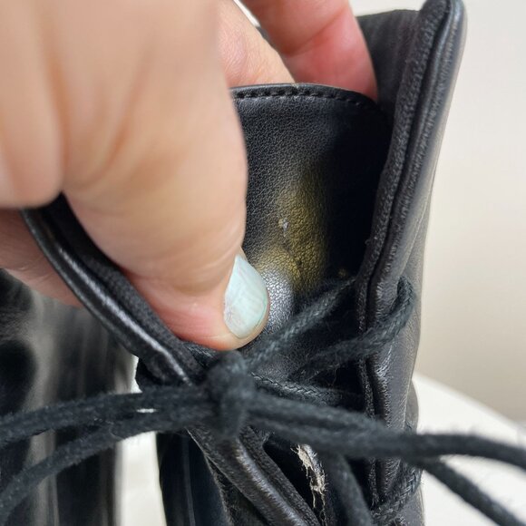 Vintage Womens Lace Up Leather Ankle Boots 9.5 Black Whimsigoth Fairy Grunge - Picture 4 of 16